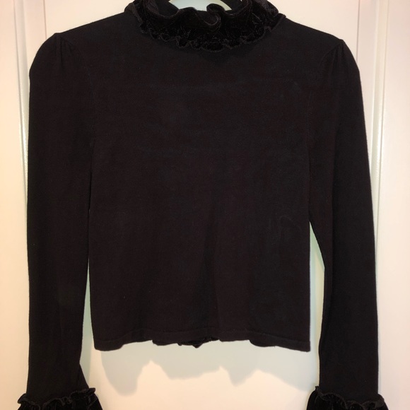 INC black sweater with velvet ruffle trim - Picture 3 of 3